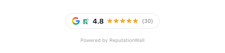 Compact rating pill: 4.8 stars, 30 reviews